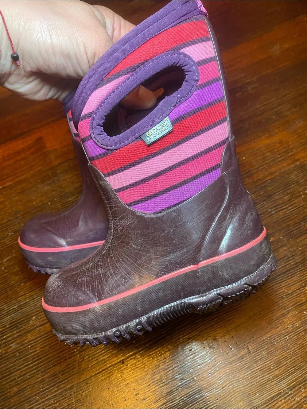 GUC BOGS Little Kid Size 7 Striped Insulated Rain and Snow Waterproof Boots